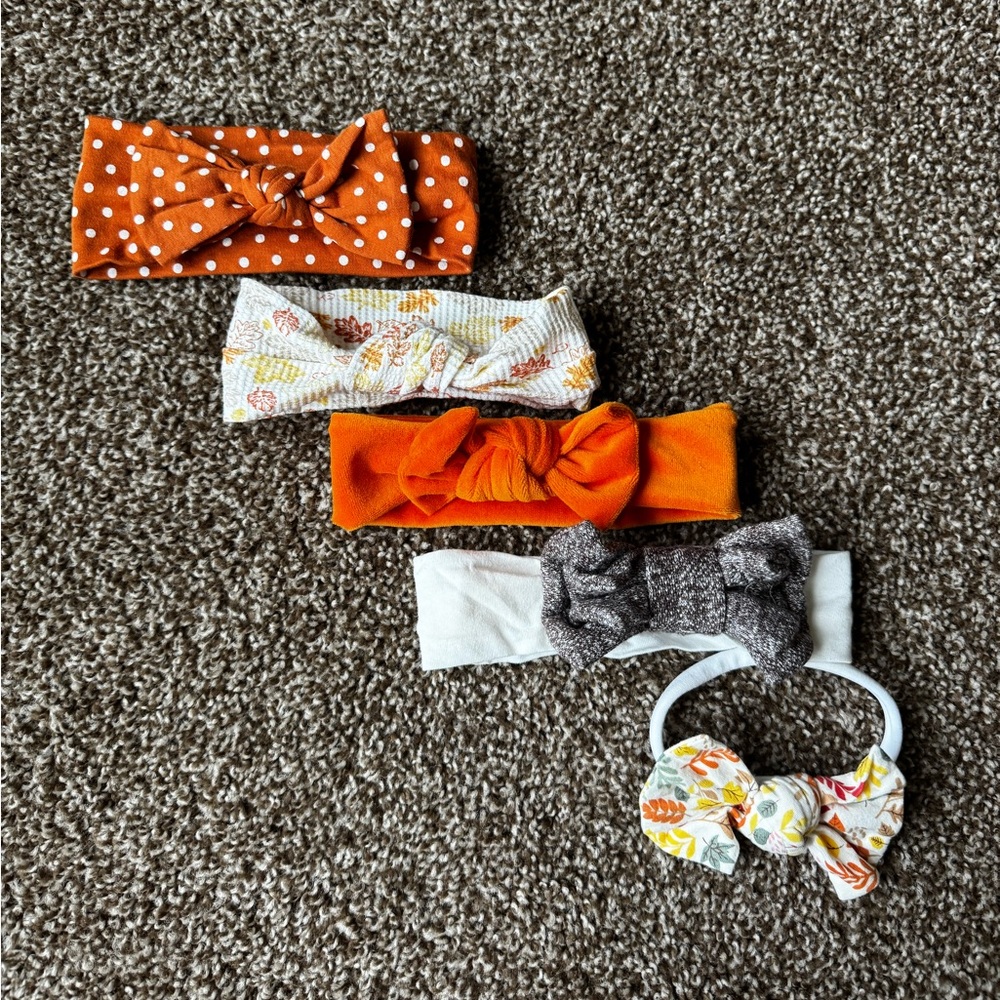 Lot of 5 Baby Girl Stretchy Bow Headbands (Assorted Brands 0-6 months)